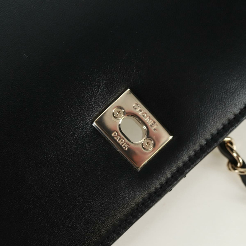 【日本直送】香奈兒單蓋絎縫23羊皮手提包，黑色雙C標誌，SK007SM-22