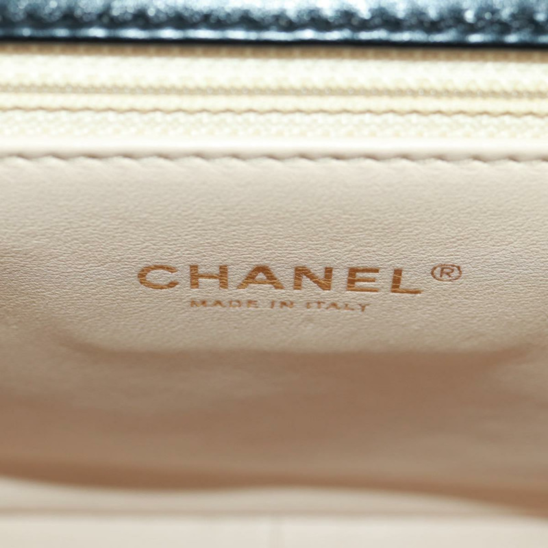 【日本直送】香奈兒單蓋絎縫23羊皮手提包，黑色雙C標誌，SK007SM-23