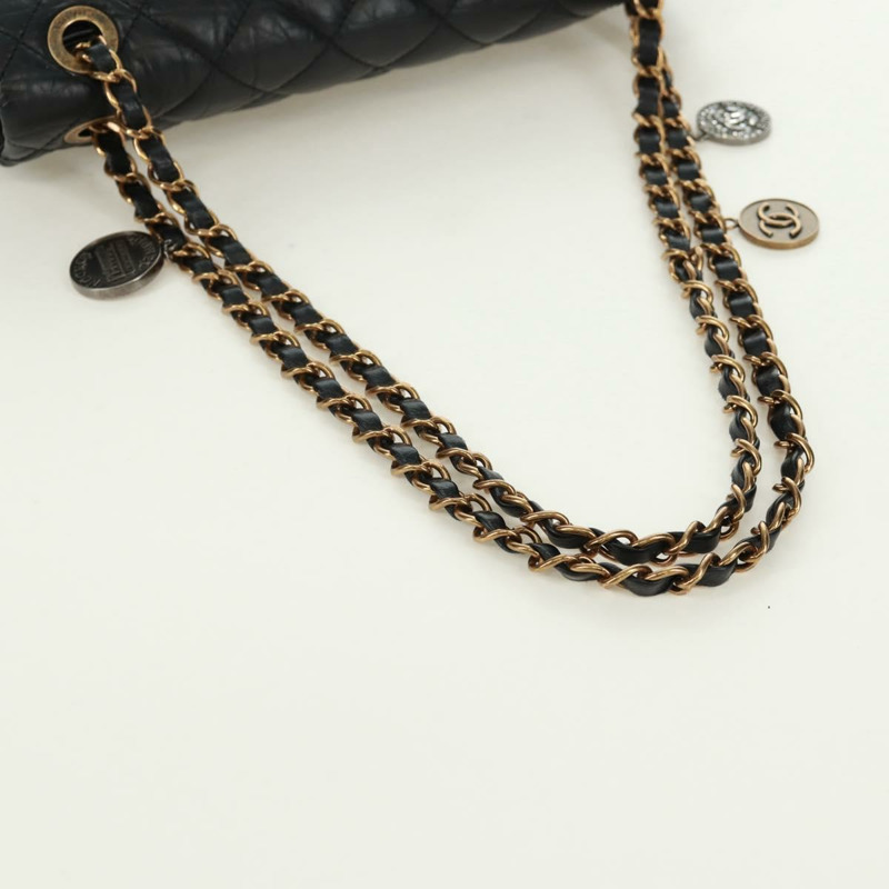 【日本直送】香奈兒單蓋鏈世界硬幣圖案絎縫25小牛皮CC正品SK013SM-5