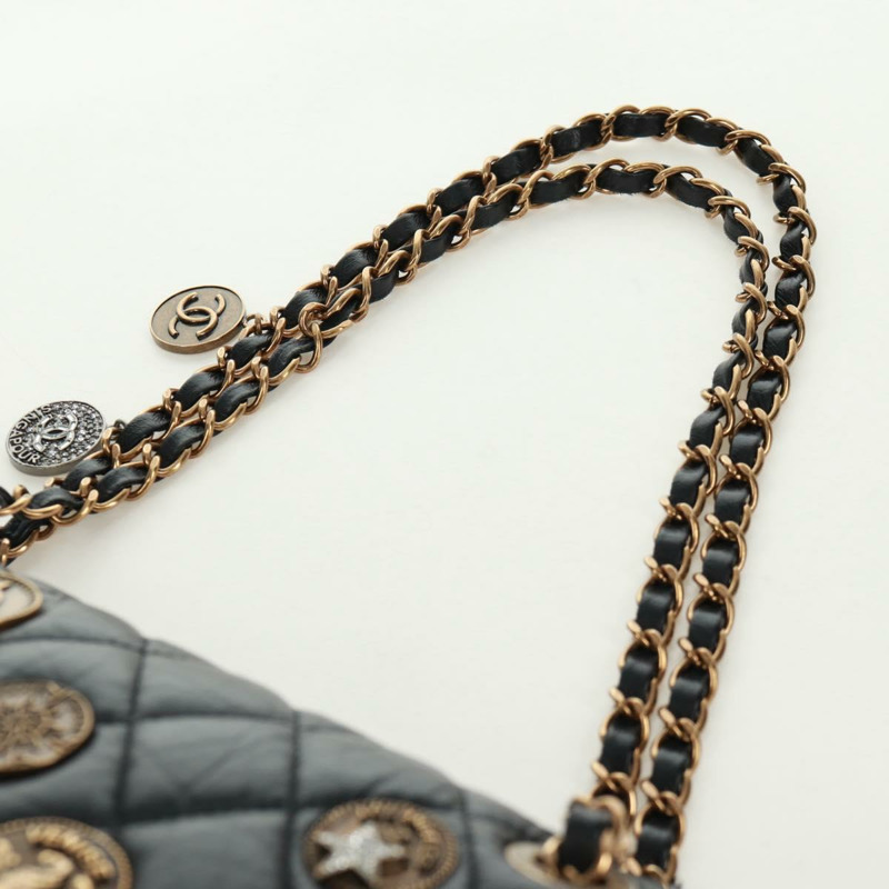 【日本直送】香奈兒單蓋鏈世界硬幣圖案絎縫25小牛皮CC正品SK013SM-16