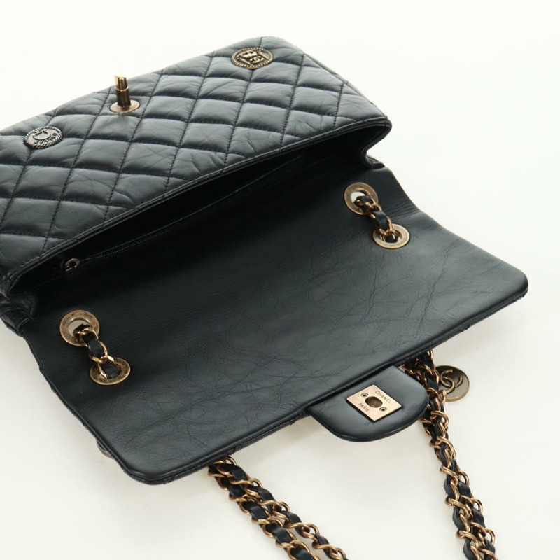 【日本直送】香奈兒單蓋鏈世界硬幣圖案絎縫25小牛皮CC正品SK013SM-23