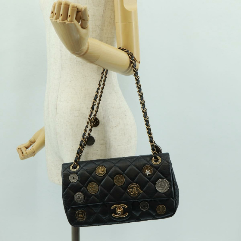 【日本直送】香奈兒單蓋鏈世界硬幣圖案絎縫25小牛皮CC正品SK013SM-31