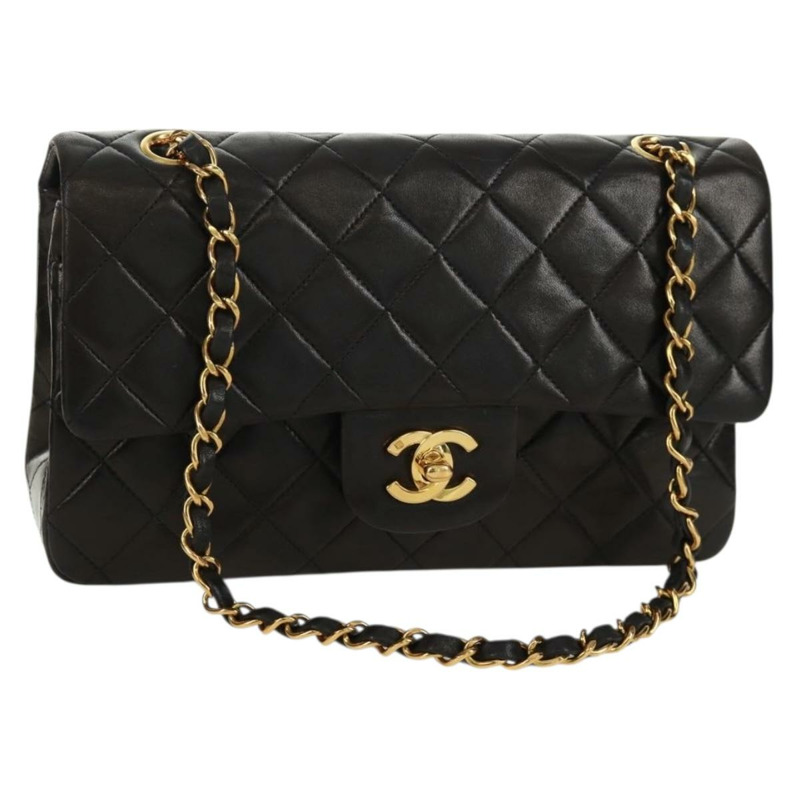 【日本直送】香奈兒雙蓋雙鏈絎縫23號包，羊皮材質，黑色，CC標誌，正品SK009SV-0