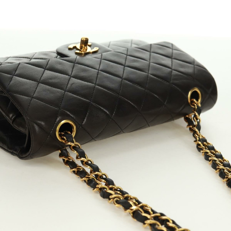 【日本直送】香奈兒雙蓋雙鏈絎縫23號包，羊皮材質，黑色，CC標誌，正品SK009SV-5