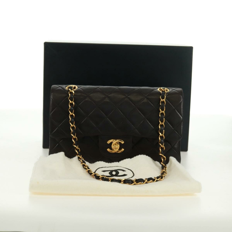 【日本直送】香奈兒雙蓋雙鏈絎縫23號包，羊皮材質，黑色，CC標誌，正品SK009SV-11