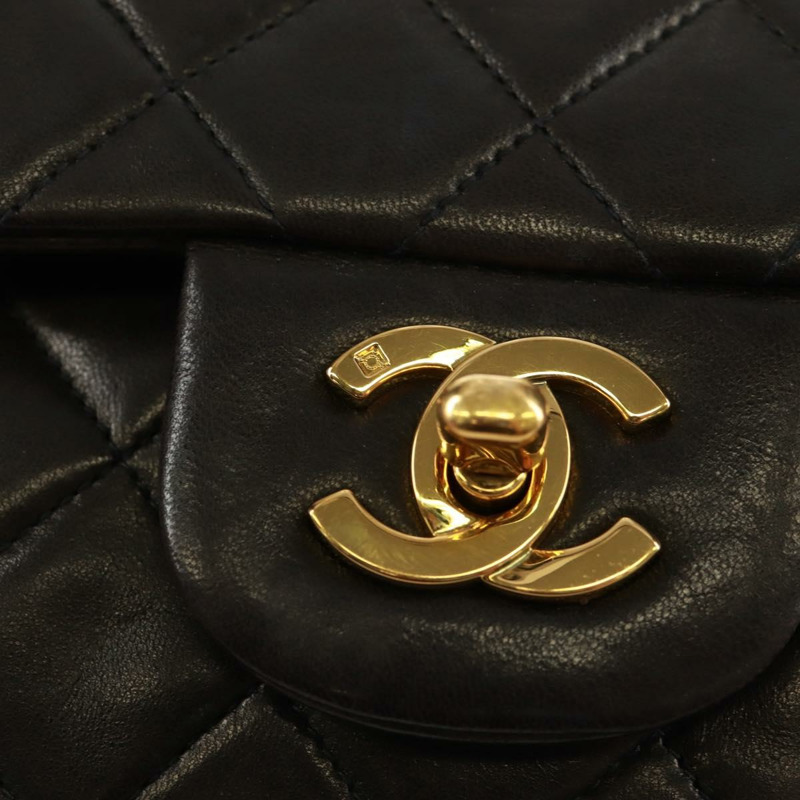 【日本直送】香奈兒雙蓋雙鏈絎縫23號包，羊皮材質，黑色，CC標誌，正品SK009SV-17