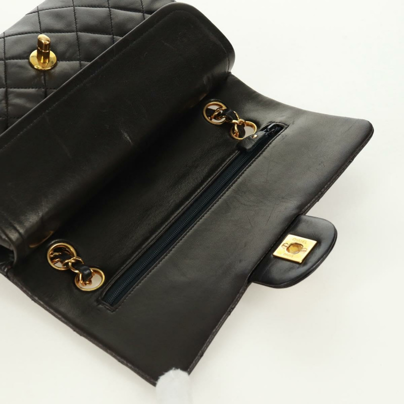 【日本直送】香奈兒雙蓋雙鏈絎縫23號包，羊皮材質，黑色，CC標誌，正品SK009SV-18