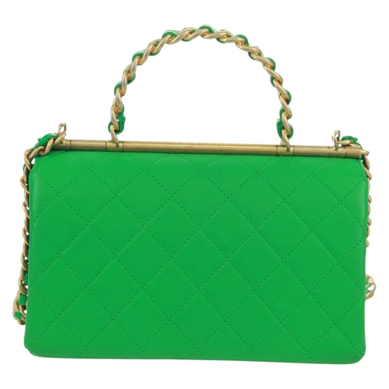 【日本直送】香奈兒 (CHANEL) Matelasse 頂部手柄鏈條包，皮革材質，兩用，綠色/金色雙C標誌，貨號 173128SM-1