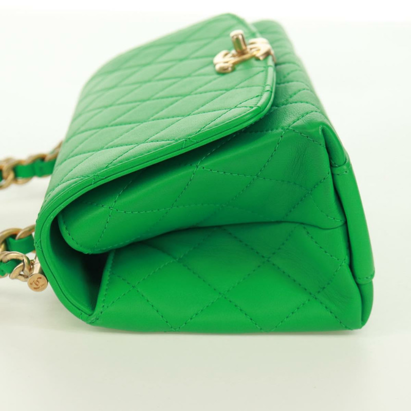 【日本直送】香奈兒 (CHANEL) Matelasse 頂部手柄鏈條包，皮革材質，兩用，綠色/金色雙C標誌，貨號 173128SM-2