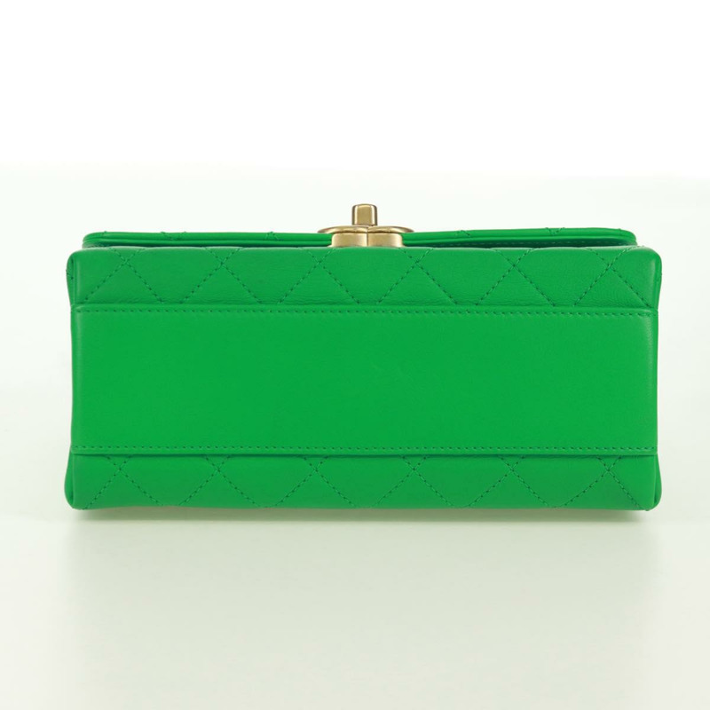 【日本直送】香奈兒 (CHANEL) Matelasse 頂部手柄鏈條包，皮革材質，兩用，綠色/金色雙C標誌，貨號 173128SM-4