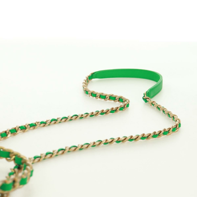 【日本直送】香奈兒 (CHANEL) Matelasse 頂部手柄鏈條包，皮革材質，兩用，綠色/金色雙C標誌，貨號 173128SM-15