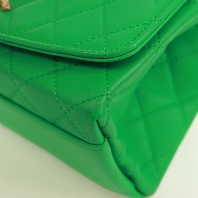 【日本直送】香奈兒 (CHANEL) Matelasse 頂部手柄鏈條包，皮革材質，兩用，綠色/金色雙C標誌，貨號 173128SM-17