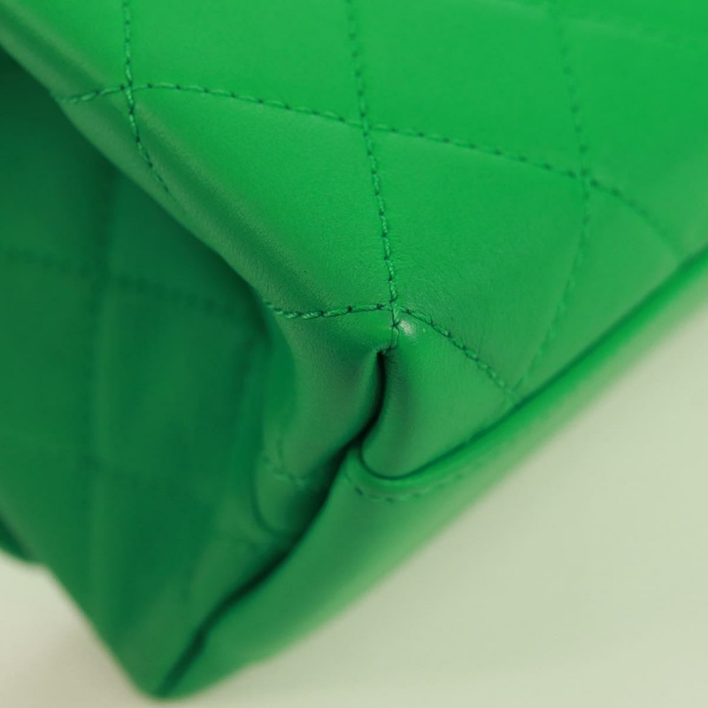 【日本直送】香奈兒 (CHANEL) Matelasse 頂部手柄鏈條包，皮革材質，兩用，綠色/金色雙C標誌，貨號 173128SM-18