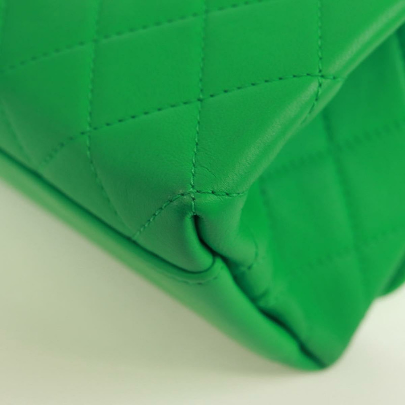 【日本直送】香奈兒 (CHANEL) Matelasse 頂部手柄鏈條包，皮革材質，兩用，綠色/金色雙C標誌，貨號 173128SM-19