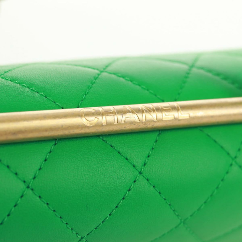 【日本直送】香奈兒 (CHANEL) Matelasse 頂部手柄鏈條包，皮革材質，兩用，綠色/金色雙C標誌，貨號 173128SM-21