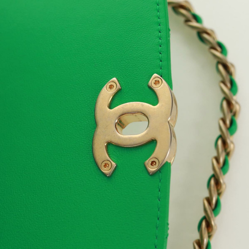 【日本直送】香奈兒 (CHANEL) Matelasse 頂部手柄鏈條包，皮革材質，兩用，綠色/金色雙C標誌，貨號 173128SM-23
