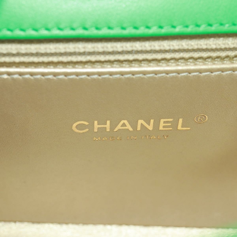 【日本直送】香奈兒 (CHANEL) Matelasse 頂部手柄鏈條包，皮革材質，兩用，綠色/金色雙C標誌，貨號 173128SM-24
