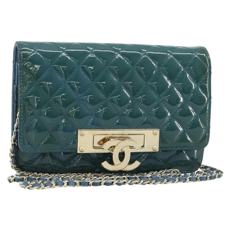 【日本直送】香奈兒 (CHANEL) Matelasse 鏈條肩背包，漆皮綠色金色雙C標誌，貨號 173130SAM-0