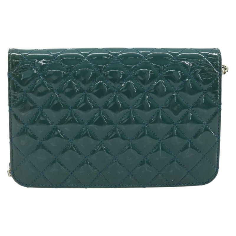 【日本直送】香奈兒 (CHANEL) Matelasse 鏈條肩背包，漆皮綠色金色雙C標誌，貨號 173130SAM-1