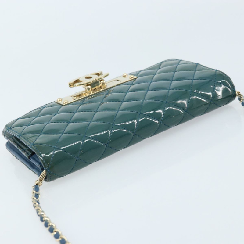 【日本直送】香奈兒 (CHANEL) Matelasse 鏈條肩背包，漆皮綠色金色雙C標誌，貨號 173130SAM-5