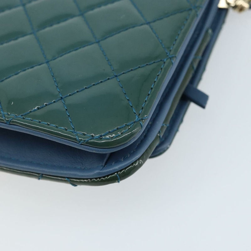 【日本直送】香奈兒 (CHANEL) Matelasse 鏈條肩背包，漆皮綠色金色雙C標誌，貨號 173130SAM-15