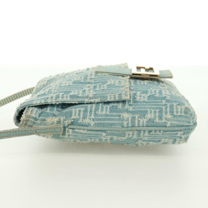 【日本直送】FENDI Zucca帆布Mamma Baguette單肩包 淺藍 金 正品 173198V-2