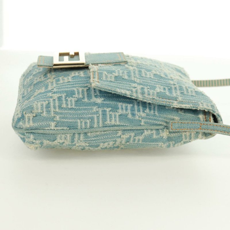 【日本直送】FENDI Zucca帆布Mamma Baguette單肩包 淺藍 金 正品 173198V-3