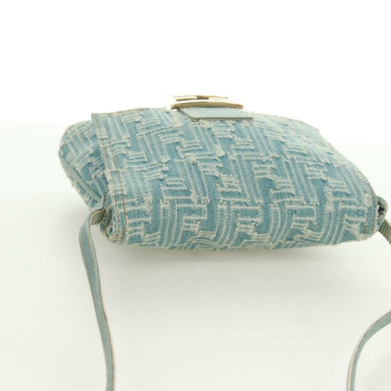 【日本直送】FENDI Zucca帆布Mamma Baguette單肩包 淺藍 金 正品 173198V-5