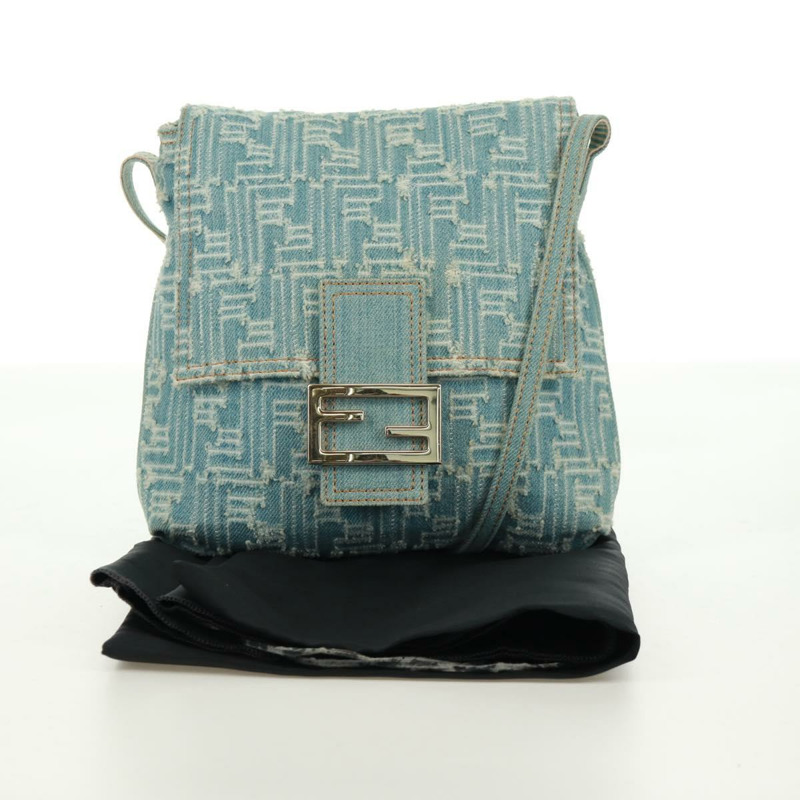 【日本直送】FENDI Zucca帆布Mamma Baguette單肩包 淺藍 金 正品 173198V-11