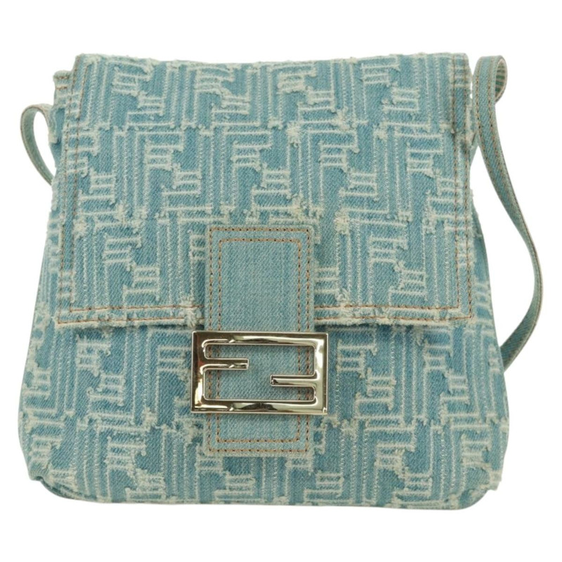 【日本直送】FENDI Zucca帆布Mamma Baguette單肩包 淺藍 金 正品 173198V-12