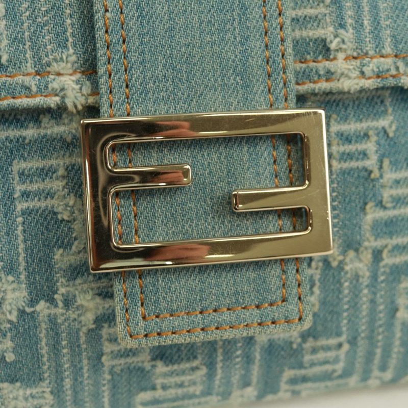 【日本直送】FENDI Zucca帆布Mamma Baguette單肩包 淺藍 金 正品 173198V-19