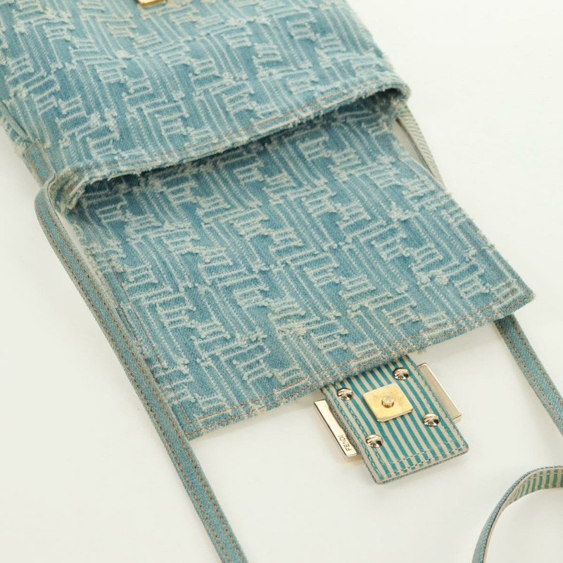 【日本直送】FENDI Zucca帆布Mamma Baguette單肩包 淺藍 金 正品 173198V-20