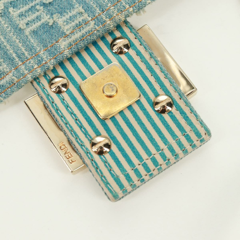 【日本直送】FENDI Zucca帆布Mamma Baguette單肩包 淺藍 金 正品 173198V-21
