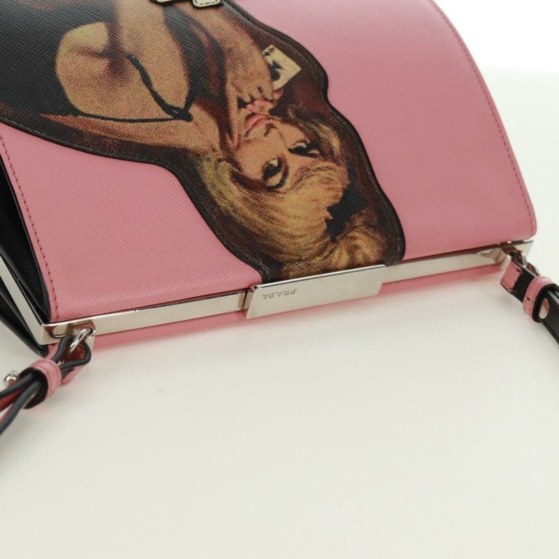 【日本直送】PRADA 鏈條單肩包 Safiano 皮革 粉紅色 銀色 正品 172073M-5