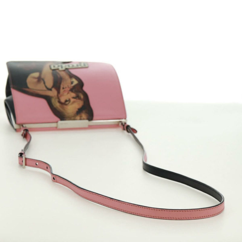 【日本直送】PRADA 鏈條單肩包 Safiano 皮革 粉紅色 銀色 正品 172073M-6