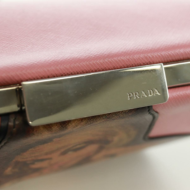 【日本直送】PRADA 鏈條單肩包 Safiano 皮革 粉紅色 銀色 正品 172073M-21