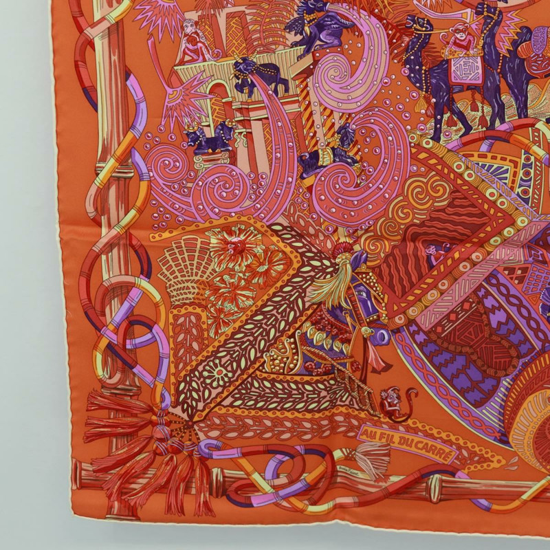 【日本直送】HERMES Carre 90 圍巾「AU FIL DU CARRE」絲質橘色 172021M-7