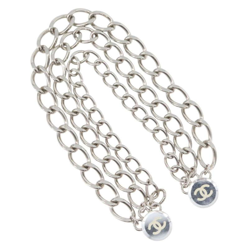 【日本直送】香奈兒 COCO 標誌鏈條夾，適用於服裝腰帶，金屬銀色 CC 標誌，正品編號 133239M-0