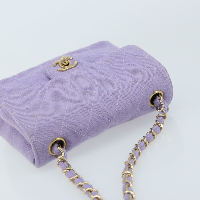【日本直送】香奈兒絎縫鏈條肩背包，棉質紫色金色雙C標誌，正品 ka2484SAV-13