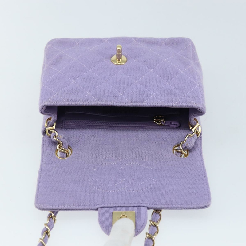 【日本直送】香奈兒絎縫鏈條肩背包，棉質紫色金色雙C標誌，正品 ka2484SAV-20