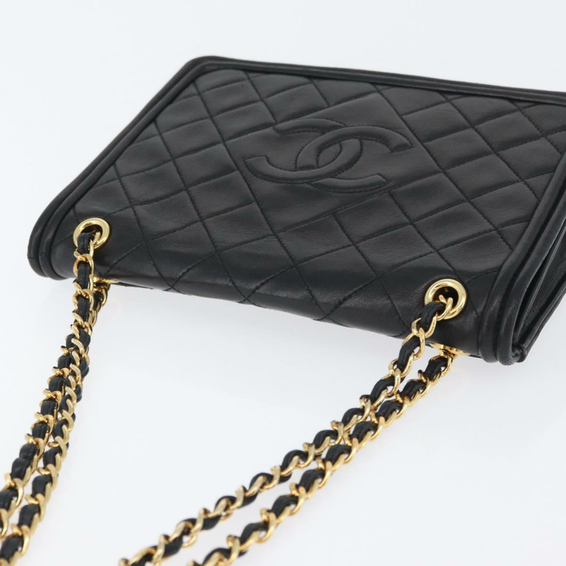 【日本直送】香奈兒 (CHANEL) 絎縫鏈條單肩包，羊皮材質，黑色，金色雙C標誌，正品編號 ka2482V-5