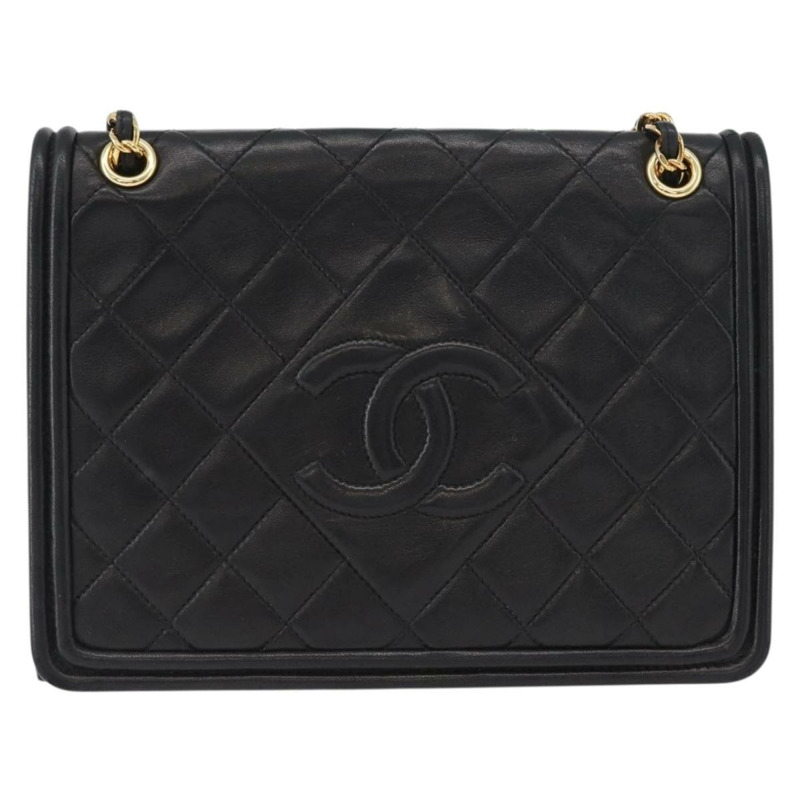 【日本直送】香奈兒 (CHANEL) 絎縫鏈條單肩包，羊皮材質，黑色，金色雙C標誌，正品編號 ka2482V-12