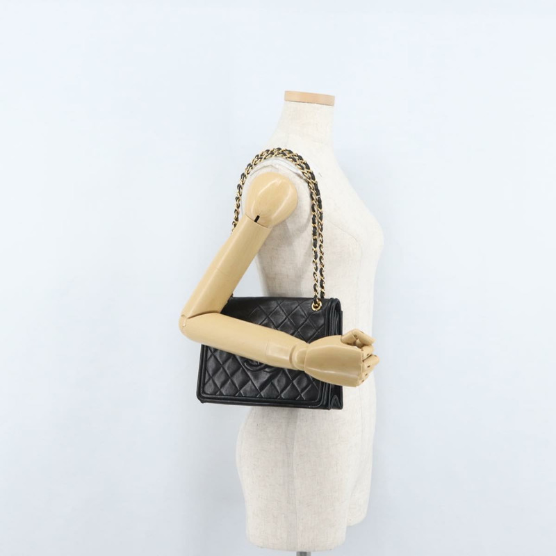 【日本直送】香奈兒 (CHANEL) 絎縫鏈條單肩包，羊皮材質，黑色，金色雙C標誌，正品編號 ka2482V-25