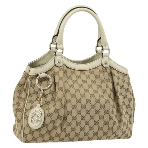 GUCCI GG帆布Sukey手提包 米色 金色 211944 正品 ka2542V