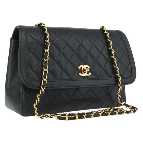 香奈兒 (CHANEL) 絎縫鏈條單肩包，羊皮材質，黑色，金色雙C標誌，正品 ka2483SAV