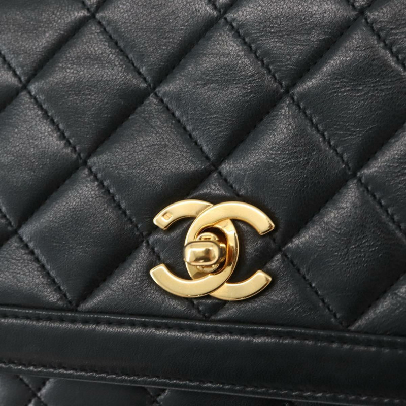 【日本直送】香奈兒 (CHANEL) 絎縫鏈條單肩包，羊皮材質，黑色，金色雙C標誌，正品 ka2483SAV-17