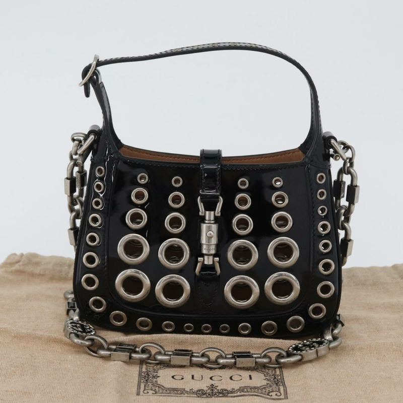 【日本直送】GUCCI 新款 Jackie 迷你鏈條 HAHAHA 包，漆皮兩用黑色 699651，正品編號 168036SM-11