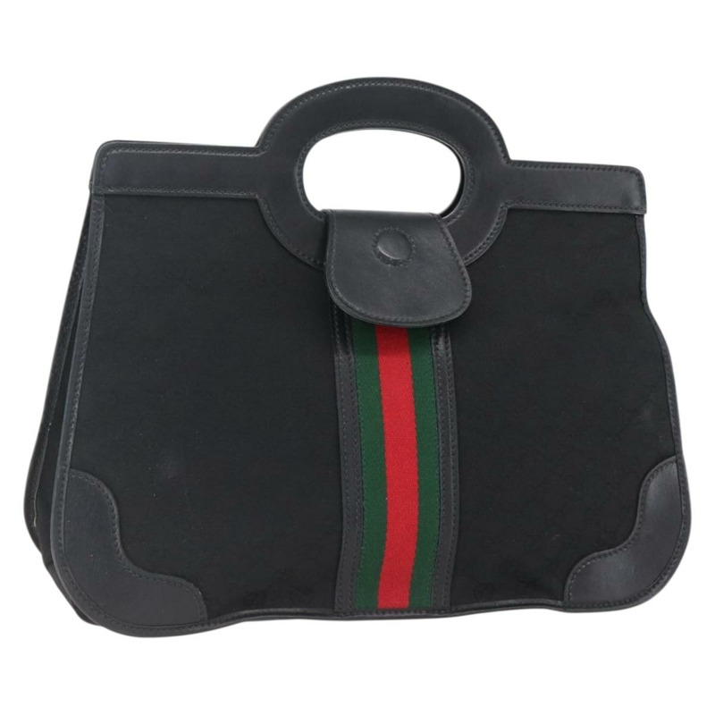 【日本直送】GUCCI GG帆布織帶雪莉酒系列手提包 黑色金色 Auth mr2031V-0