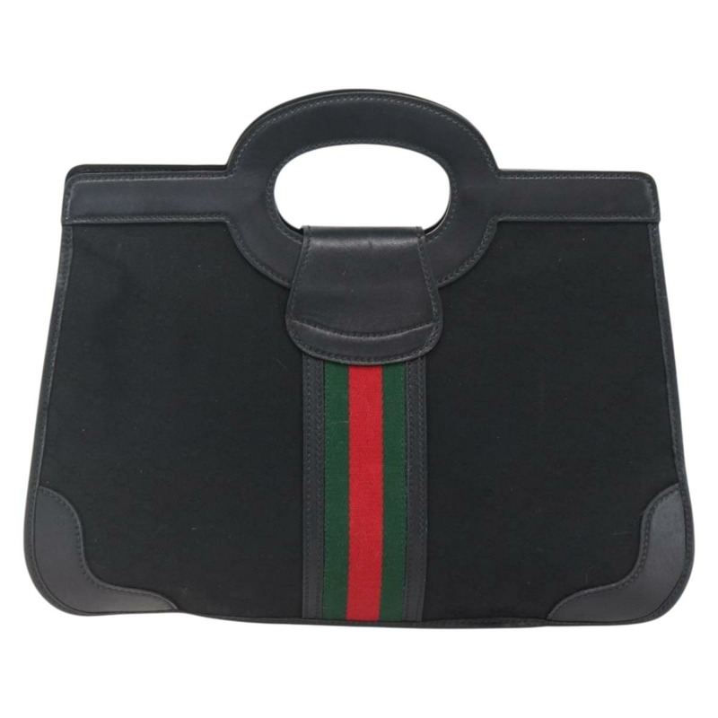 【日本直送】GUCCI GG帆布織帶雪莉酒系列手提包 黑色金色 Auth mr2031V-1