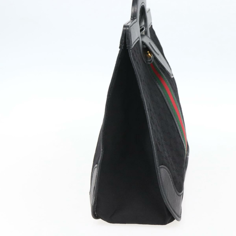 【日本直送】GUCCI GG帆布織帶雪莉酒系列手提包 黑色金色 Auth mr2031V-3